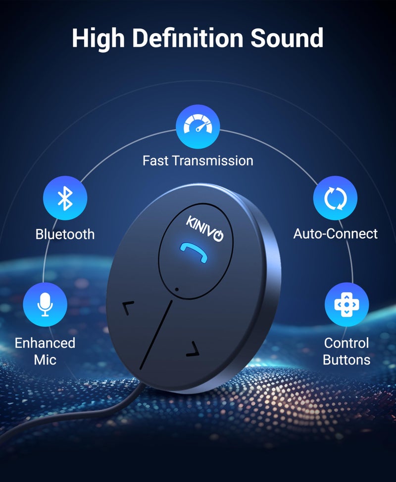 Kinivo Kinivo BTC480 Bluetooth Hands-Free Car Kit for Cars with Aux Input Jack (3.5 mm) -with Magnetic Mount, Dual Port USB Charger and Multi-Point Connectivity - Image 2