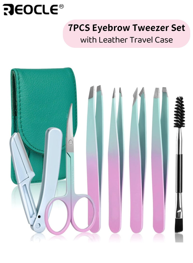 ريوكل طقم ملاقط مع مقص منحني وحقيبة سفر جلدية ملاقط نتف للشعر لتمديد رمش الشعر الناشئ مثالي للعناية اليومية بالجمال - Image 1