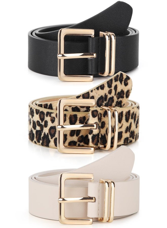 UnFader Pack 3 Women Belts for Jeans Pnats, Fashion Gold Buckle Leather Belts - Image 4