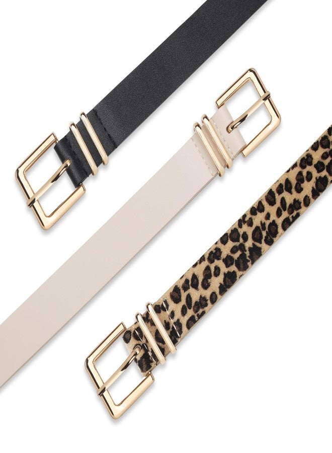 UnFader Pack 3 Women Belts for Jeans Pnats, Fashion Gold Buckle Leather Belts - Image 2