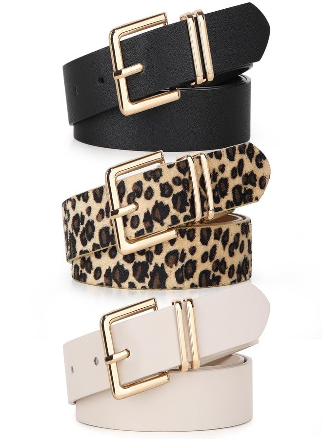 UnFader Pack 3 Women Belts for Jeans Pnats, Fashion Gold Buckle Leather Belts - Image 1