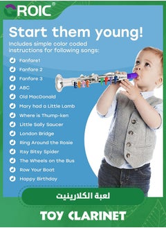 GROIC Toy Clarinet for Kids, Wind and Brass Musical Instruments for Toddlers, Toy Kids Clarinet with 8 Colored Coded Keys Teaching Songs  - Image 4