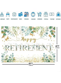 No7 6x4ft Happy Retirement Backdrop Green Leaves Spring Theme Retirement Party Photo Background Decorations Glitter Gold Retirement Party Supplies for Men Congrats Retirement Photo Booth Props  - Image 3