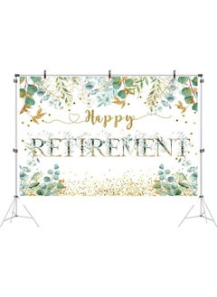 No7 6x4ft Happy Retirement Backdrop Green Leaves Spring Theme Retirement Party Photo Background Decorations Glitter Gold Retirement Party Supplies for Men Congrats Retirement Photo Booth Props  - Image 2