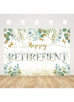 No7 6x4ft Happy Retirement Backdrop Green Leaves Spring Theme Retirement Party Photo Background Decorations Glitter Gold Retirement Party Supplies for Men Congrats Retirement Photo Booth Props  - Image 1