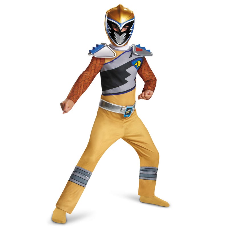 Disguise Gold Power Rangers Costume for Kids. Official Licensed Gold Ranger Dino Charge Classic Power Ranger Suit with Mask for Boys & Girls, Medium 7-8 - Image 1