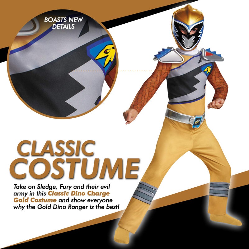 Disguise Gold Power Rangers Costume for Kids. Official Licensed Gold Ranger Dino Charge Classic Power Ranger Suit with Mask for Boys & Girls, Medium 7-8 - Image 3