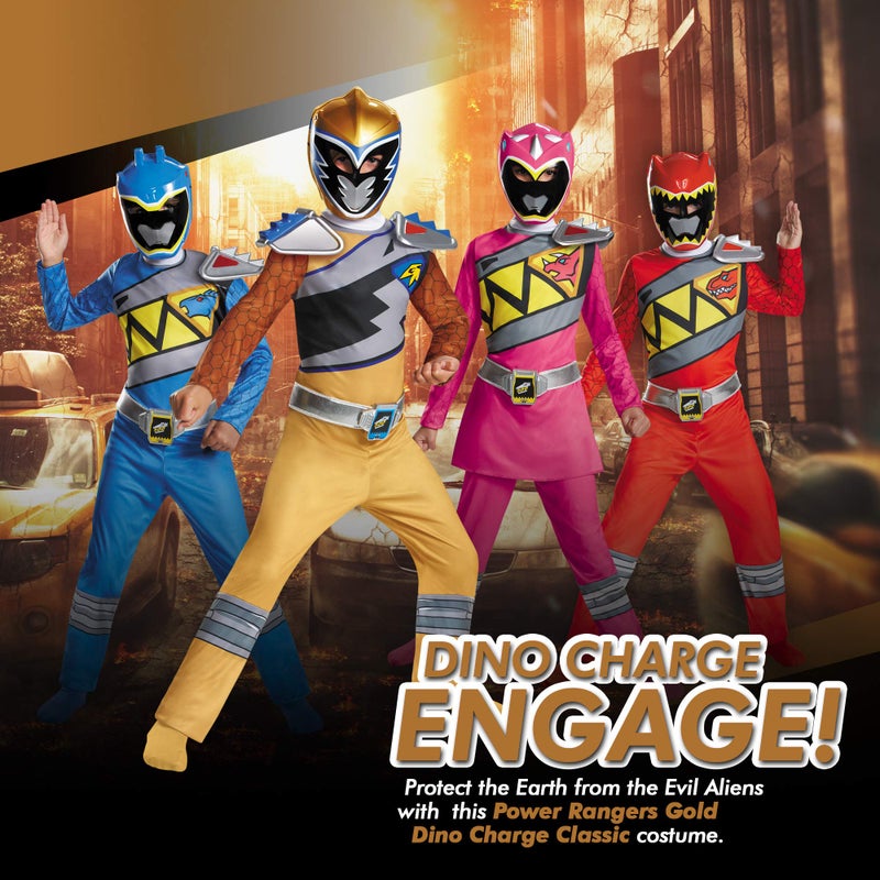 Disguise Gold Power Rangers Costume for Kids. Official Licensed Gold Ranger Dino Charge Classic Power Ranger Suit with Mask for Boys & Girls, Medium 7-8 - Image 5