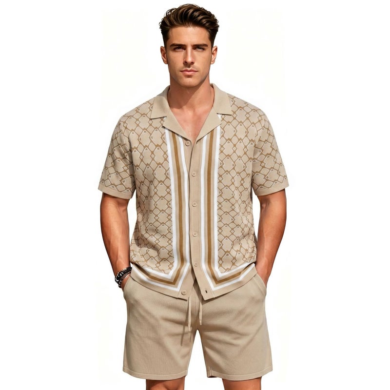 Men's Casual Knit Set with Cuban Collar & Shorts - Image 5