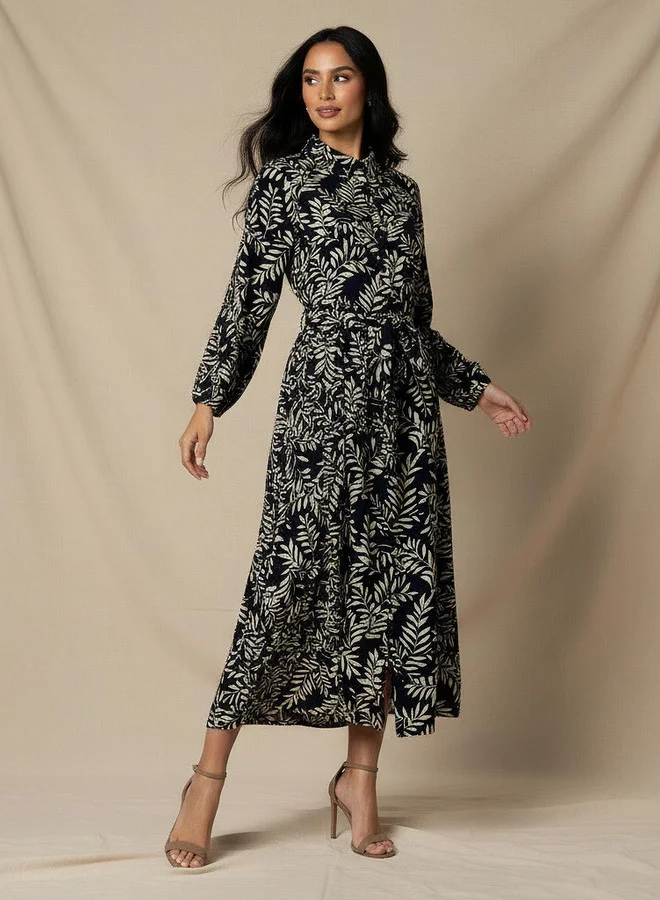سبلاش فيڤ Printed Shirt Women Dress with Belt Viscose