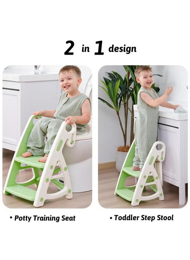 2-In-1 Baby Potty Training Toilet Seat With Height Adjustable, Step Stool Ladder