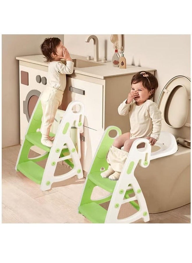 2-In-1 Baby Potty Training Toilet Seat With Height Adjustable, Step Stool Ladder