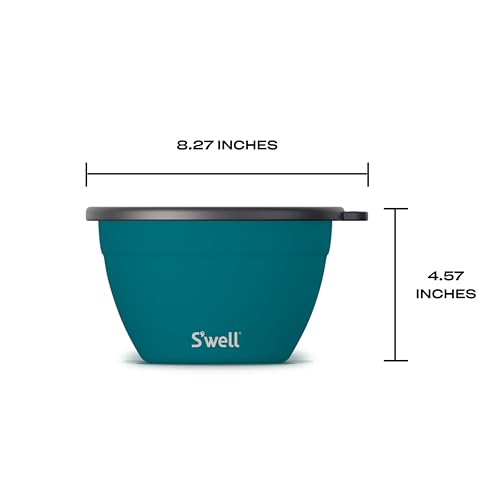S'well طقم وعاء سلطة من الفولاذ المقاوم للصدأ S'well سعة 64 أونصة، أزرق طاووس، يأتي مع حاوية صغيرة سعة 2 أونصة وصينية قابلة للإزالة للتنظيم، مانعة للتسرب، سهلة التنظيف، آمنة في غسالة الصحون - Image 4
