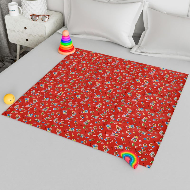 Kuber Industries Baby Sheet | Reversible Baby Plastic Sheet | Crib Sheet for Baby | Bed Wetting Protector Sheet | Baby Mattress Sheet for Baby | Toddler Bed Sheet | 100x100 CM | Pack of 2 | Red - Image 2