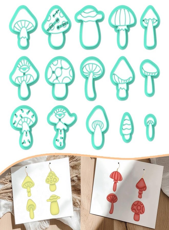 ACRNIGHEET Mushroom Clay Cutters - 15pcs 3D Clay Cutters for Polymer Clay, Clay Cutters Shapes Mushroom, Cookie Cutter, DIY Earring Making Tools with Storage Box - Image 1