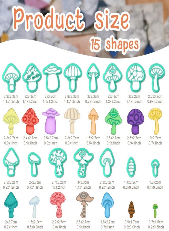 ACRNIGHEET Mushroom Clay Cutters - 15pcs 3D Clay Cutters for Polymer Clay, Clay Cutters Shapes Mushroom, Cookie Cutter, DIY Earring Making Tools with Storage Box - Image 2