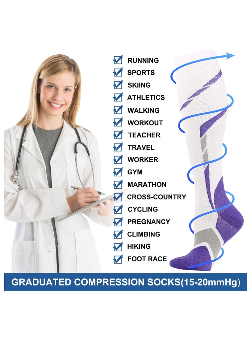 Generic - Compression Socks for Women Men, 6 Pairs Knee High Compression Stockings for Men Women, 15-20mmHg Copper Graduated Pressure Socks for Nurses Flying Travel Pregnancy - Image 1