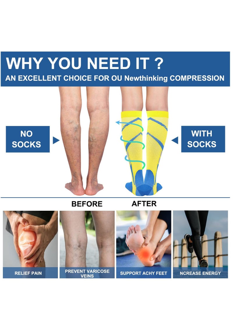 Generic - Compression Socks for Women Men, 6 Pairs Knee High Compression Stockings for Men Women, 15-20mmHg Copper Graduated Pressure Socks for Nurses Flying Travel Pregnancy - Image 1