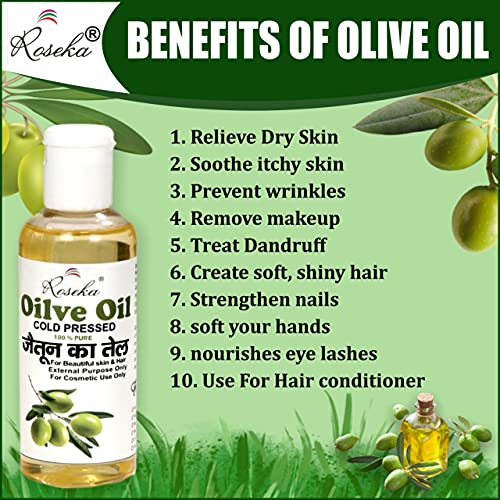 Roseka Pure Cold Pressed Extra Virgin Olive Oil For Hair Growth,Skin, Face and Massage (100ml, Pack of 1) - Image 4