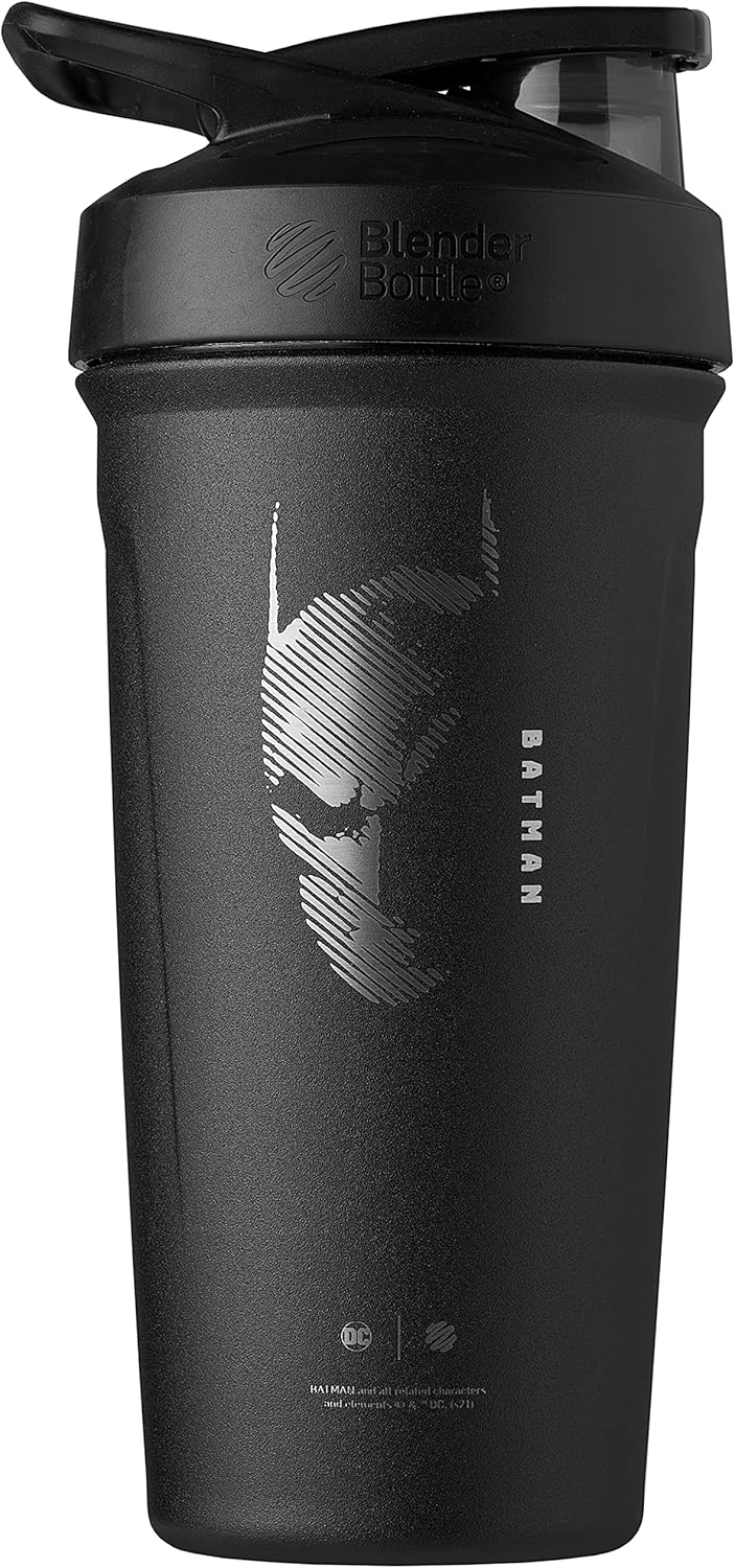 BlenderBottle Justice League Strada Shaker Cup Insulated Stainless Steel Water Bottle with Wire Whisk 24Ounce Batman - Image 1