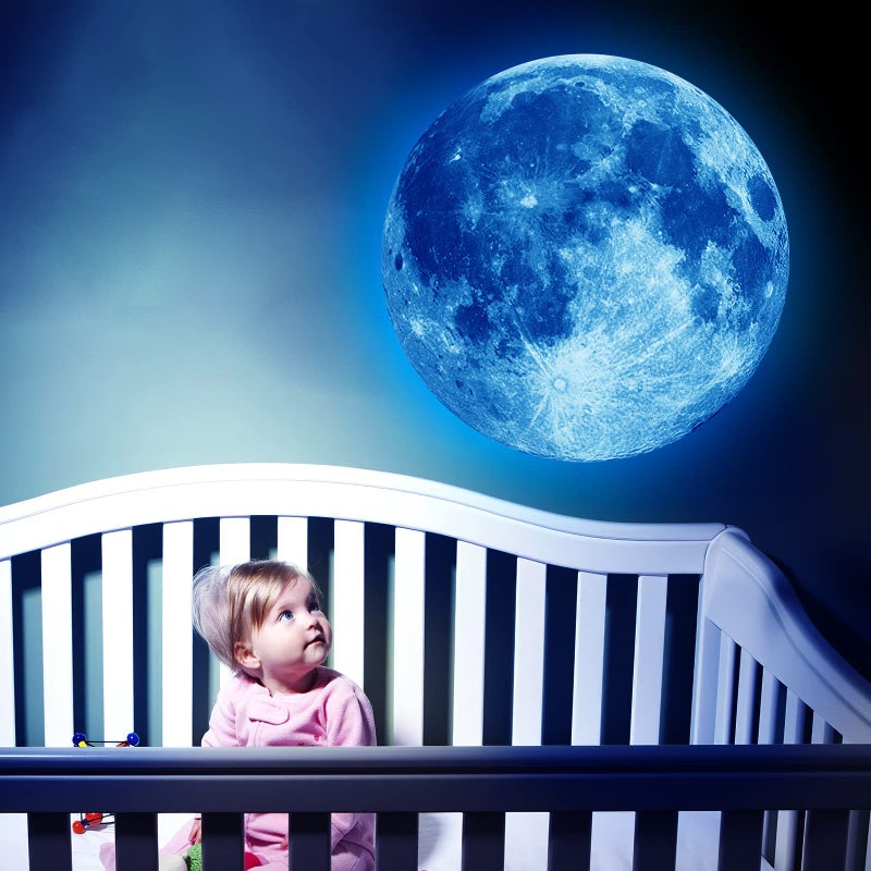 11.8 inch Glow in The Dark Stickers for Kids  Glow in The Dark Moon Wall Decal  Glow in The Dark Moon Stickers for Ceiling Bedroom Wall Living Room  Blue  - Image 3