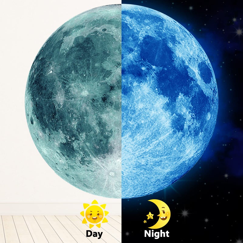 11.8 inch Glow in The Dark Stickers for Kids  Glow in The Dark Moon Wall Decal  Glow in The Dark Moon Stickers for Ceiling Bedroom Wall Living Room  Blue  - Image 2