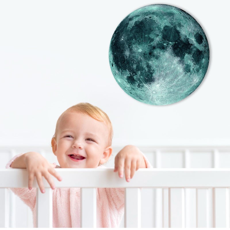 11.8 inch Glow in The Dark Stickers for Kids  Glow in The Dark Moon Wall Decal  Glow in The Dark Moon Stickers for Ceiling Bedroom Wall Living Room  Blue  - Image 4