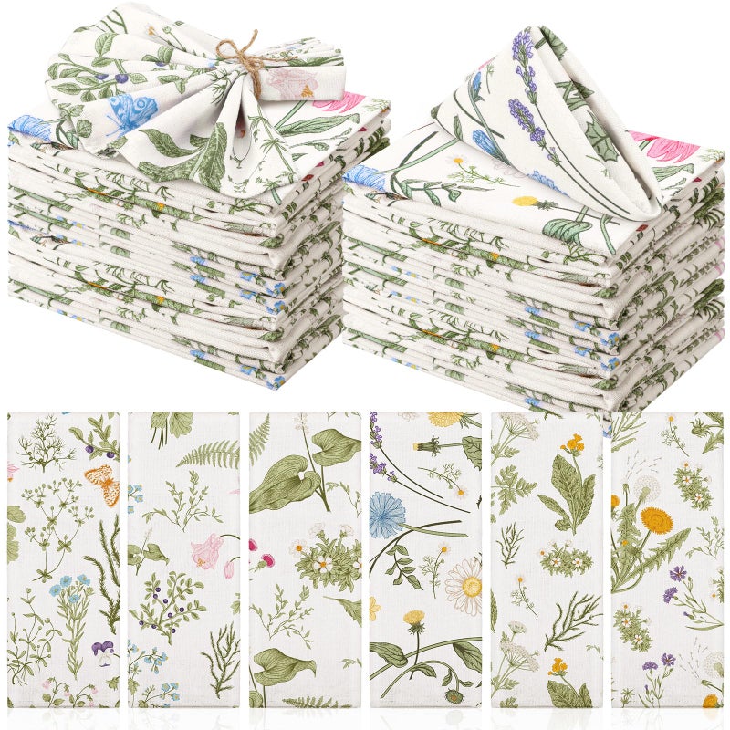 Funnymoom 36 Pcs Herbs and Wild Flowers Cloth Napkins Floral Plants Reusable Napkins Country French Toile Dinner Soft Absorbent for Summer Holiday Party - Image 5
