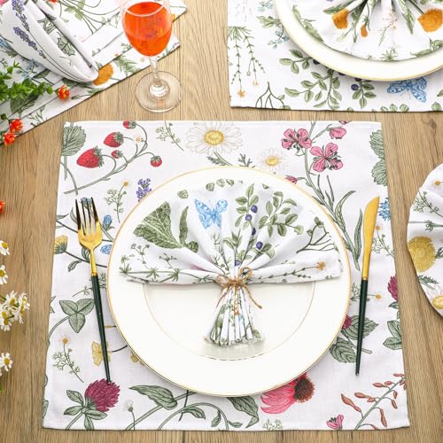 Funnymoom 36 Pcs Herbs and Wild Flowers Cloth Napkins Floral Plants Reusable Napkins Country French Toile Dinner Soft Absorbent for Summer Holiday Party - Image 2