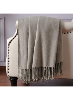 CUDDLE DREAMS CUDDLE DREAMS Silk Throw Blanket with Hand-Knotted Fringe, Natural, Soft & Breathable (Gray)  - Image 1