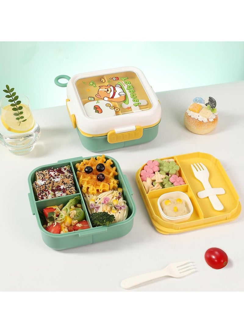 general Children and adults' lunch box - Cute cartoon double-layer insulated lunch box, with fork, sauce cup, BPA-free three-compartment square snack box, with handle, suitable for school, office or travel - Image 5