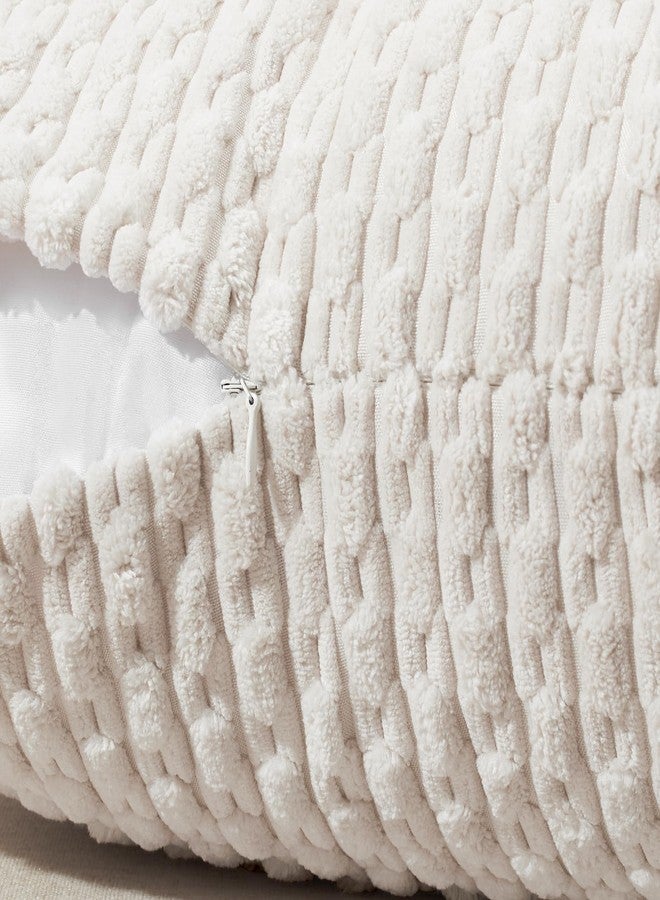 Softalker Throw Pillow Covers 18x18 Inch, Set of 2, Soft Corduroy Boho Stripe Decorative Pillow Cover, Couch Fluffy Pillow Cover for Farmhouse Home Decor Bed Living Room, Beige - Image 5