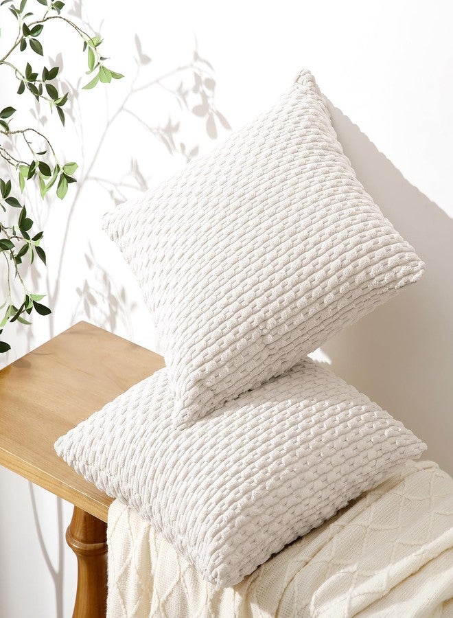 Softalker Throw Pillow Covers 18x18 Inch, Set of 2, Soft Corduroy Boho Stripe Decorative Pillow Cover, Couch Fluffy Pillow Cover for Farmhouse Home Decor Bed Living Room, Beige - Image 3