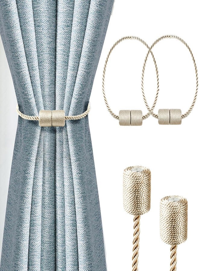 ميلالوكو أربطة ستائر مغناطيسية، أربطة نوافذ ريفية لتزيين غرفة النوم وغرفة المعيشة (بيج، 2) - Image 1