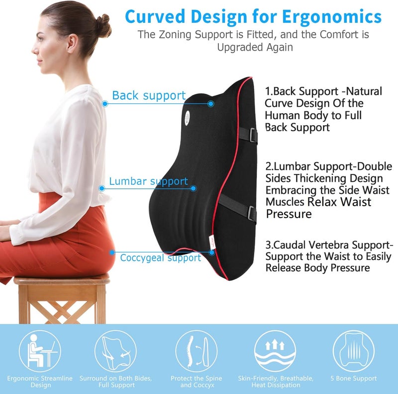ANTETOKO Lumbar Support Pillow,Memory Foam Back Support for Office Chair,Computer Chair,Car Seat,Recliner and Couch with Breathable 3D Mesh Cover,Ergonomic Design Orthopedic Backrest for Back Pain Relief - Image 3