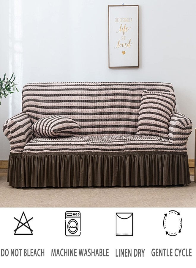 Jeloris Stretch Loveseat Slipcover Easy Fitted Sofa Couch Cover with Skirt, Durable Washable Universal High Elastic Furniture Protector for Kids, Pets (Medium, Striped Brown) - Image 5