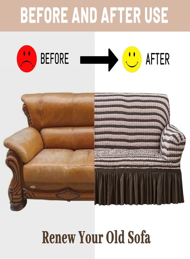 Jeloris Stretch Loveseat Slipcover Easy Fitted Sofa Couch Cover with Skirt, Durable Washable Universal High Elastic Furniture Protector for Kids, Pets (Medium, Striped Brown) - Image 4
