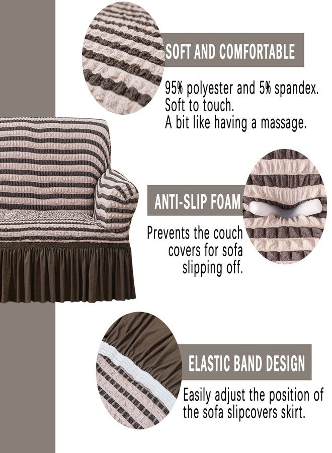 Jeloris Stretch Loveseat Slipcover Easy Fitted Sofa Couch Cover with Skirt, Durable Washable Universal High Elastic Furniture Protector for Kids, Pets (Medium, Striped Brown) - Image 3