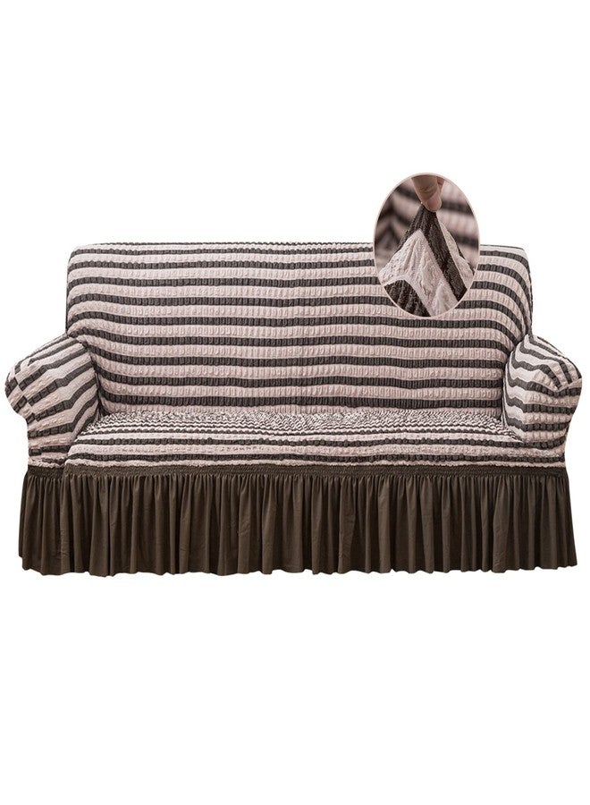 Jeloris Stretch Loveseat Slipcover Easy Fitted Sofa Couch Cover with Skirt, Durable Washable Universal High Elastic Furniture Protector for Kids, Pets (Medium, Striped Brown) - Image 1