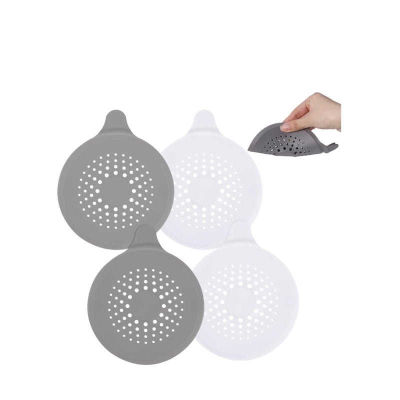 SOLARAE Shower Drain Hair Catcher, 4 Pcs Silicone Drain Protector, Sink Strainer Protector, with Suction Cups Strainer Trap, Strainer Plug Trap Filter Drain Covers for Sinks Bathroom, Bathtub, Kitchen - Image 1