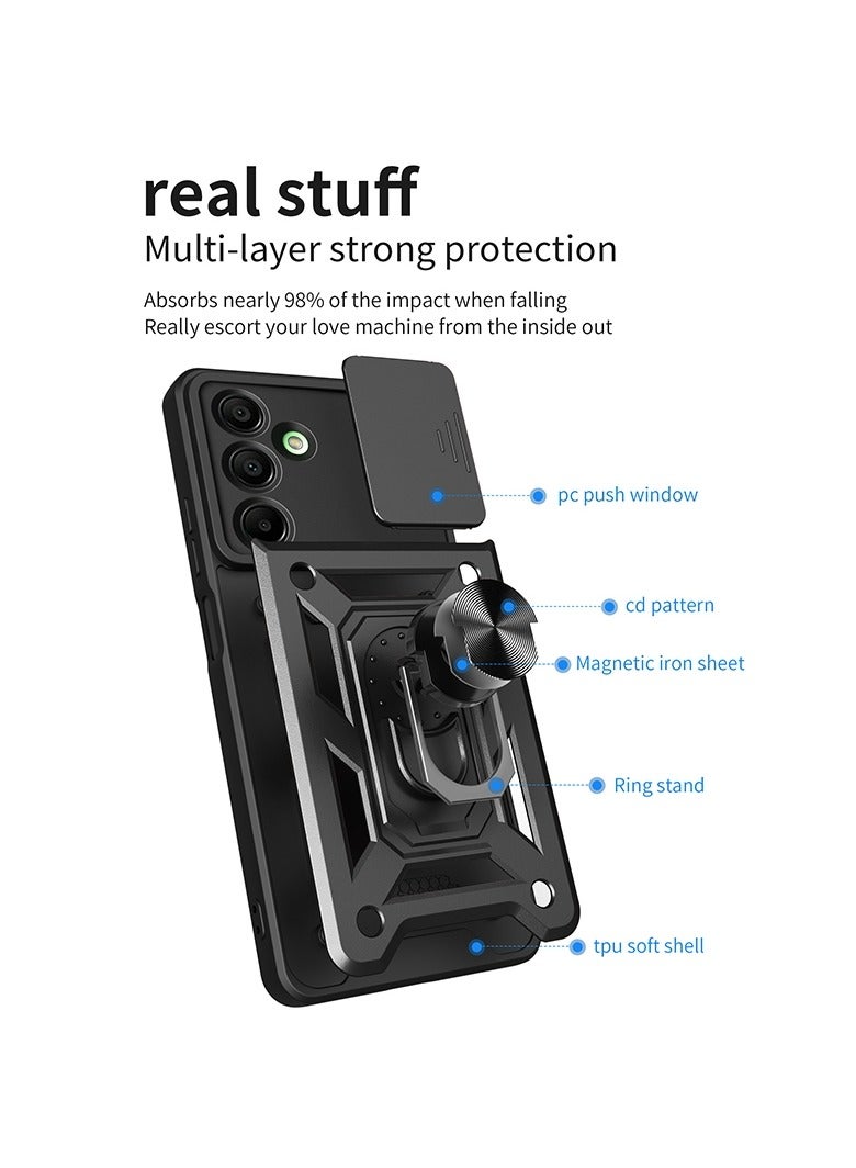 جراب حمايه ويندو مقاوم للصدمات وحمايه للكاميرا مزود بدبله معدنيه متوافق مع Samsung Galaxy A16 (اسود) - Image 3