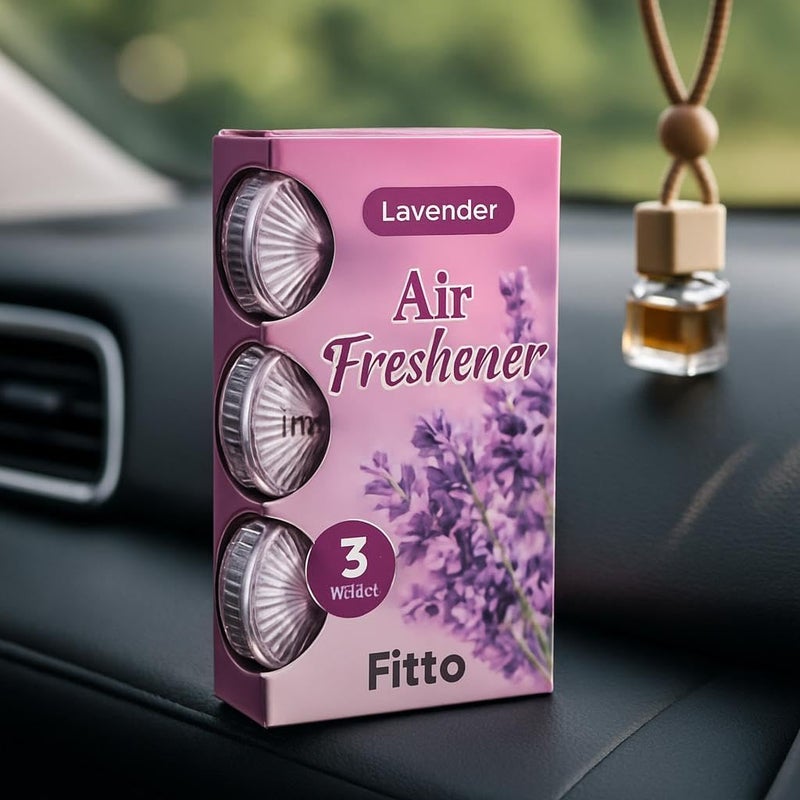 FITTO معطر هواء السيارة فيتو برائحة اللافندر عبوة من 3 معطرات تدوم طويلاً للتعليق في داخل السيارة - Image 1