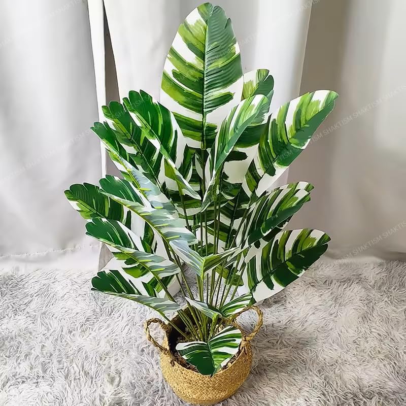 SHAKTISM SHAKTISM Artificial Banana Plants Banana Tree Leaves with Stems Faux Artificial Plant 18 Leaves Green Leaves with Brown Edges Ornamental Plant for Home Office Interior Dcor Without PotGreenWhite  - Image 2