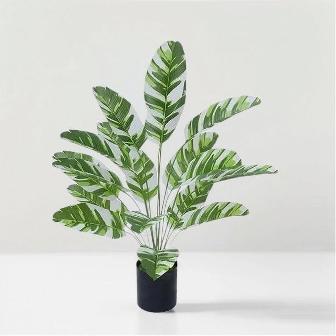 SHAKTISM SHAKTISM Artificial Banana Plants Banana Tree Leaves with Stems Faux Artificial Plant 18 Leaves Green Leaves with Brown Edges Ornamental Plant for Home Office Interior Dcor Without PotGreenWhite  - Image 1