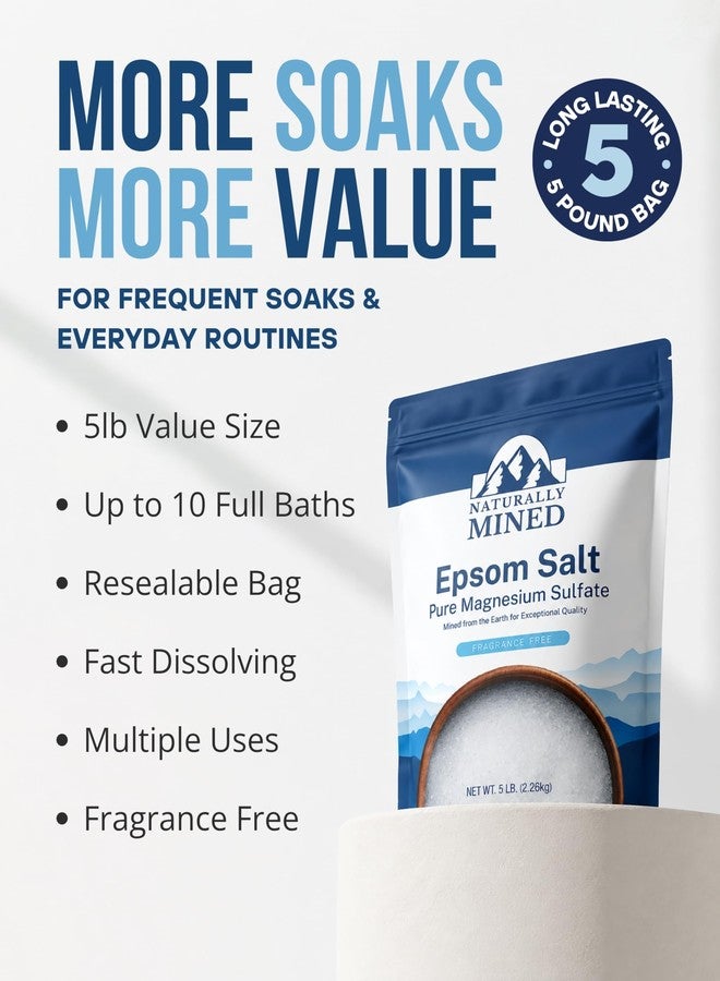YARELI Naturally Mined Epsom Salt Bath and Foot Soak, Unscented Pure Magnesium Sulfate, 5lb - Image 5