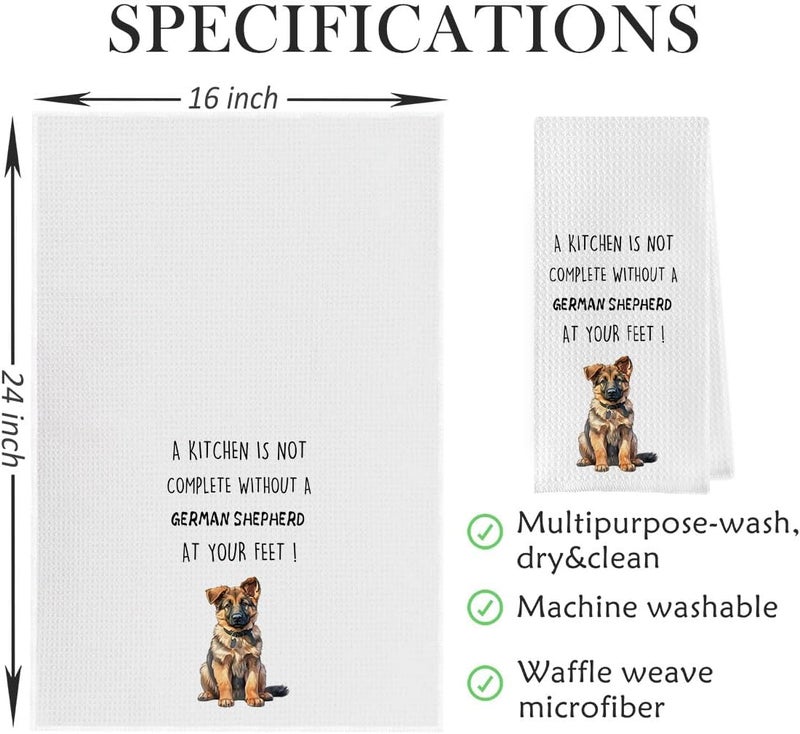 Geqtt Gqtt German Shepherd Dish Towels Set - Funny German Shepherd Gifts Waffle Weave Kitchen Towels, Decorative Hand Tea Towels for Bathroom Kitchen (1624 Inches Set of 2) - Image 5