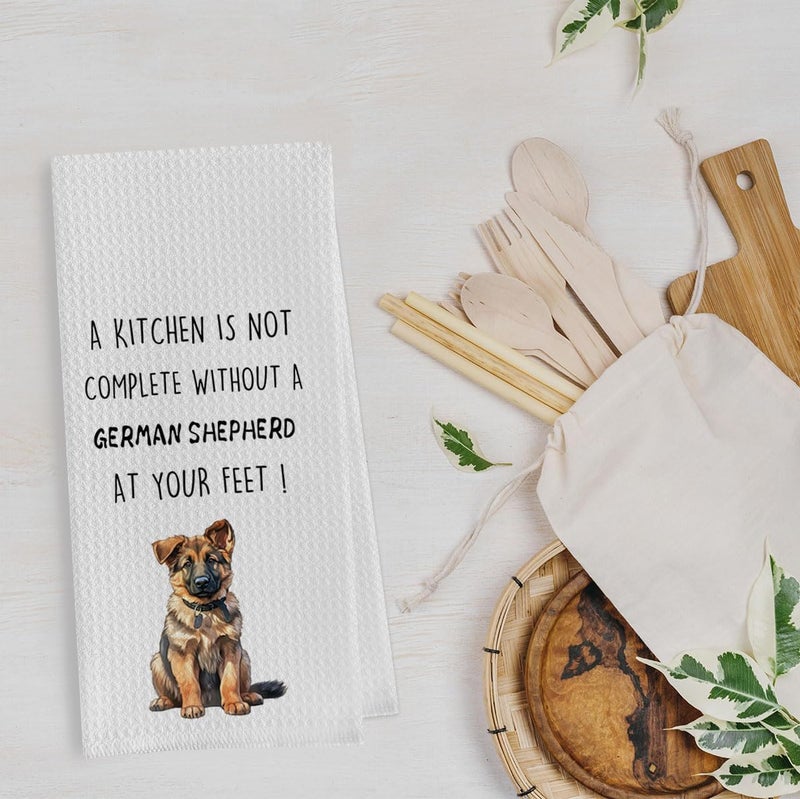 Geqtt Gqtt German Shepherd Dish Towels Set - Funny German Shepherd Gifts Waffle Weave Kitchen Towels, Decorative Hand Tea Towels for Bathroom Kitchen (1624 Inches Set of 2) - Image 2