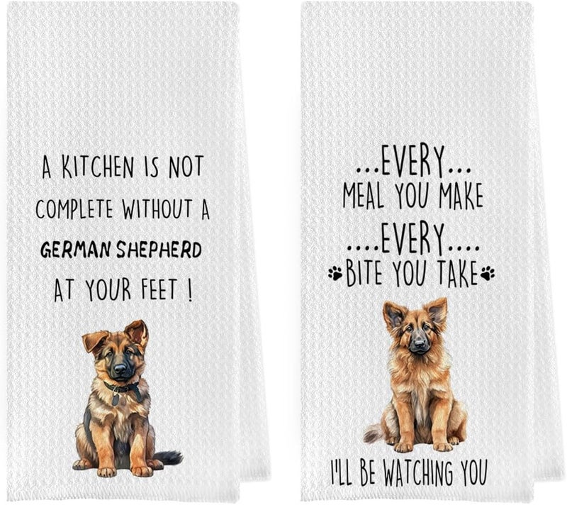 Geqtt Gqtt German Shepherd Dish Towels Set - Funny German Shepherd Gifts Waffle Weave Kitchen Towels, Decorative Hand Tea Towels for Bathroom Kitchen (1624 Inches Set of 2) - Image 1