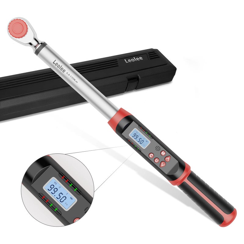 Leolee 38Inch Drive Digital Torque Wrench with Angle 5995 FtLb68135 Nm Electronic Torque Wrench with Preset Value LED Flash Notification for Bike Motorcycle Car