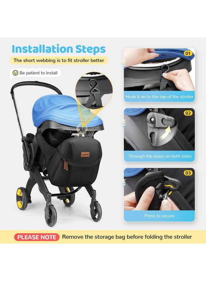 منظم عربة الأطفال من Elfzone - عبوة من قطعتين من حقيبة تخزين الدراجة/عربة الأطفال، خطاف وحلقة سهلة التركيب - تصميم شبكي، أحزمة مانعة للانزلاق، منظم عربة أطفال مريح للأمهات، ملحقات عربة الأطفال، أسود - Image 3